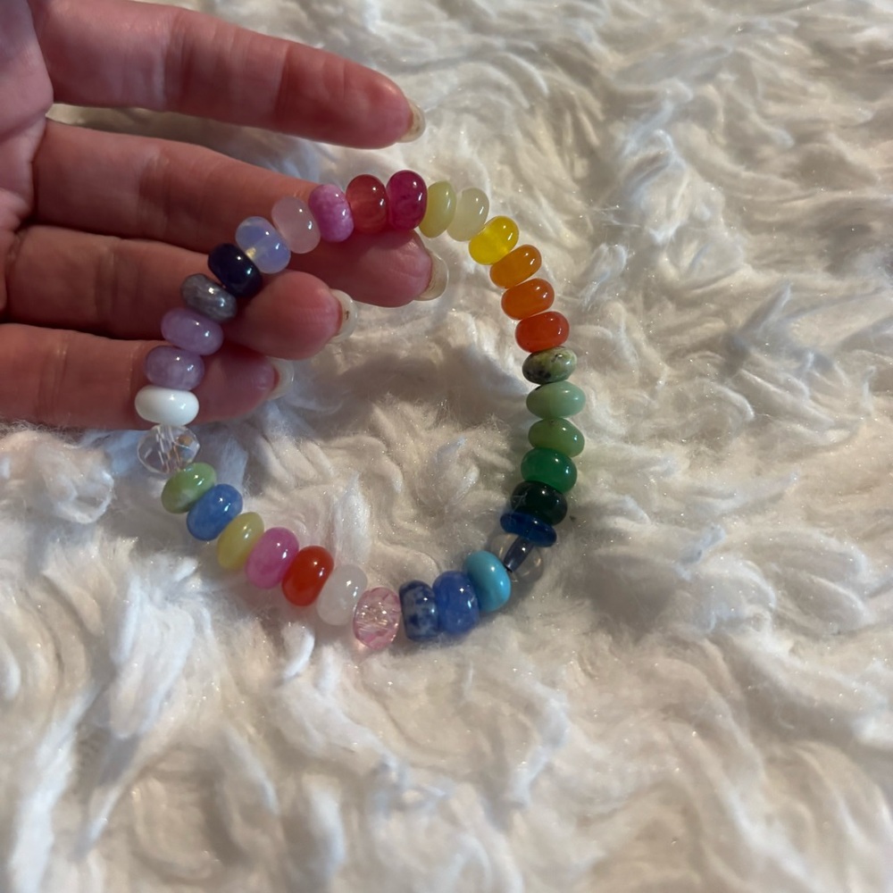 Multicolor Glass Bead Stretch Bracelet - Rainbow Beads